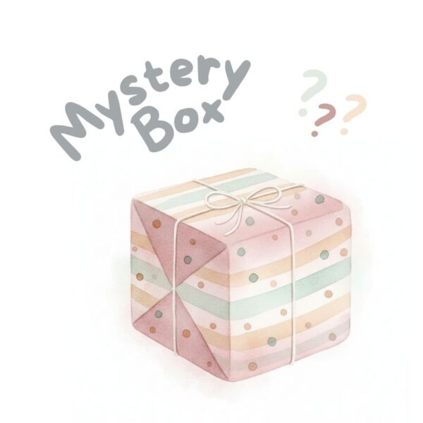 Stofftiger Mystery Box, Illustration eines verpackten Geschenks mit Fragezeichen als Überraschungspaket