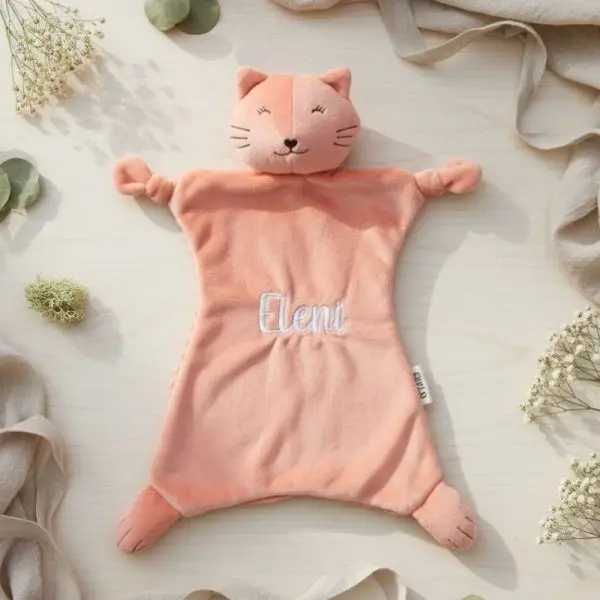 Schmusetuch Kuscheltuch Cord Katze Baby Geburtsgeschenk Bestickung personalisiert