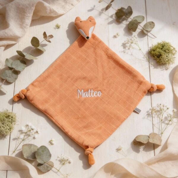 Schmusetuch personalisiert Fuchs Trixie Baby Geburtsgeschenk bestickt mit Namen