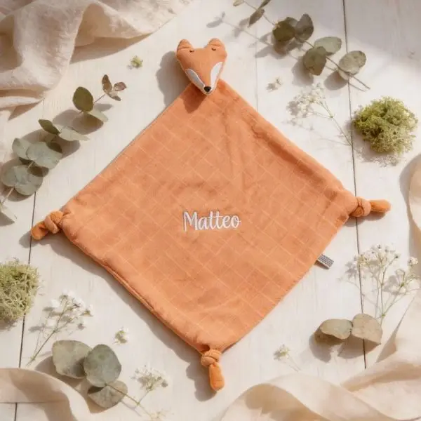 Schmusetuch personalisiert Fuchs Trixie Baby Geburtsgeschenk bestickt mit Namen