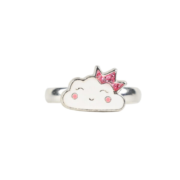 Verstellbarer Kinder-Ring mit farbenfroher fröhlicher Wolke, Wolken-Ring, Glitzer-Ring