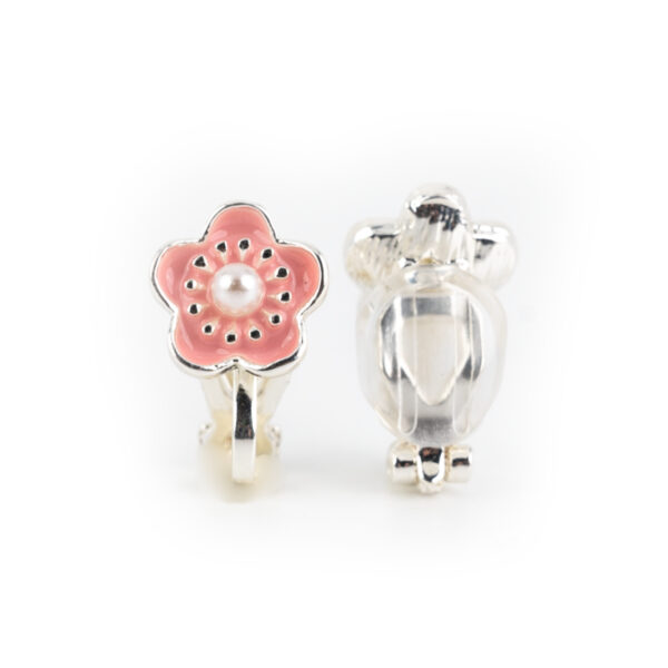 Kinder-Clip-Ohrringe in Rosa mit Perle Blume, Ohrring-Clips für Kinder, für Kinder ohne Ohrlöcher, bunte Kinder-Ohrringe,