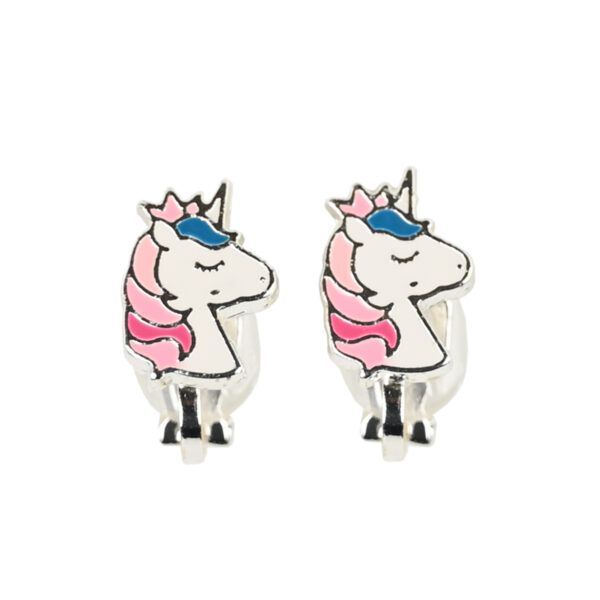 Kinder-Clip-Ohrringe in Rosa mit Einhorn, Ohrring-Clips für Kinder, für Kinder ohne Ohrlöcher, bunte Kinder-Ohrringe,