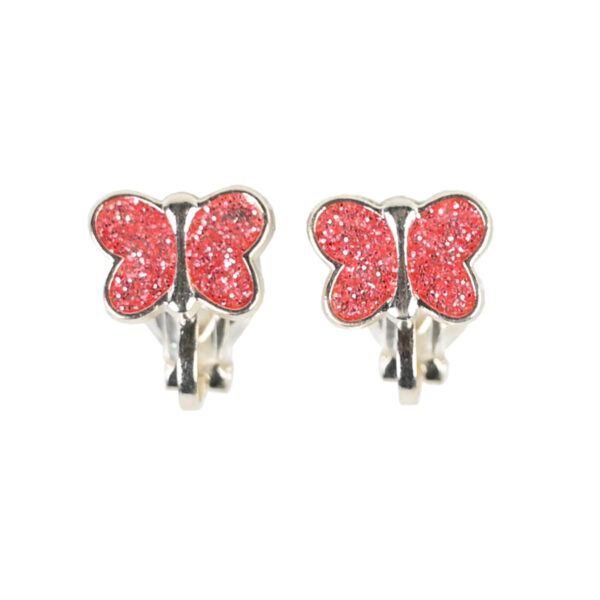 Kinder-Clip-Ohrringe in Rosa mit Glitzer-Schmetterling, Ohrring-Clips für Kinder, für Kinder ohne Ohrlöcher, bunte Kinder-Ohrringe,
