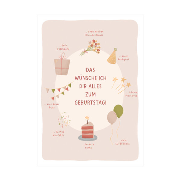 Grafikwerkstatt Klappkarte Das wünsche ich dir, helle Karte mit kleinen Geburtstagsmotiven
