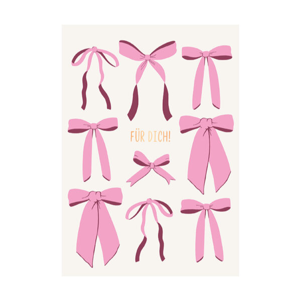 Grafikwerkstatt Klappkarte Für Dich, helle Karte mit gemalten rosa Schleifen