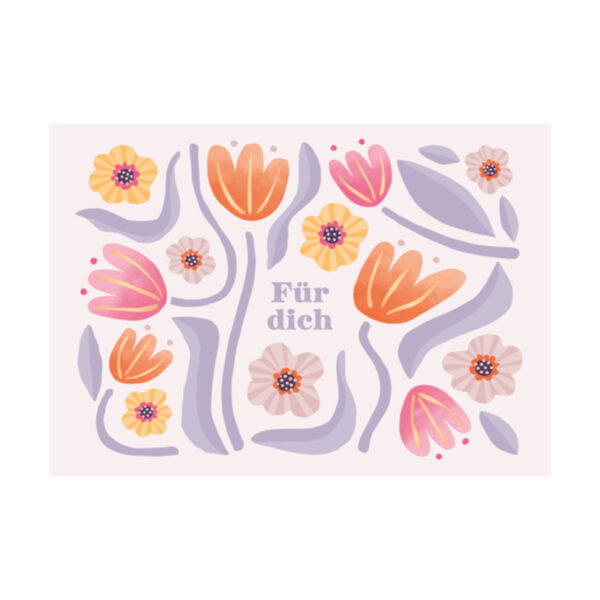 Grafikwerkstatt Klappkarte Für dich, helle Karte mit gemalten Tulpen in Orange und Flieder