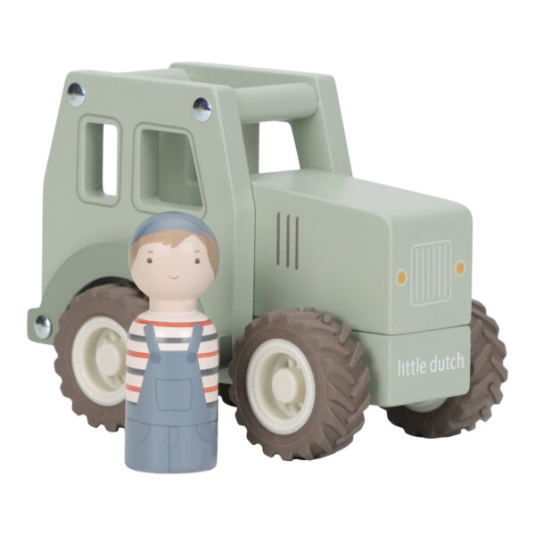 Holztraktor mit Figur, Spieltraktor, Holzfigur mit Traktor, Fahrzeug aus Holz, Traktor zum Spielen