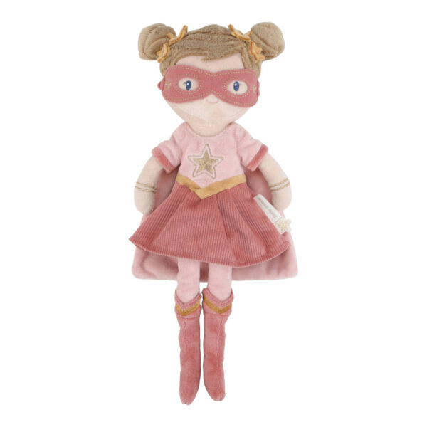 Superheldin Rosa Kuschelpuppen‑Spielzeug von Little Dutch in Rosa mit Maske und Umhang, Stoffpuppe als Superheld, Spielpuppe für Kinder, Geschenk