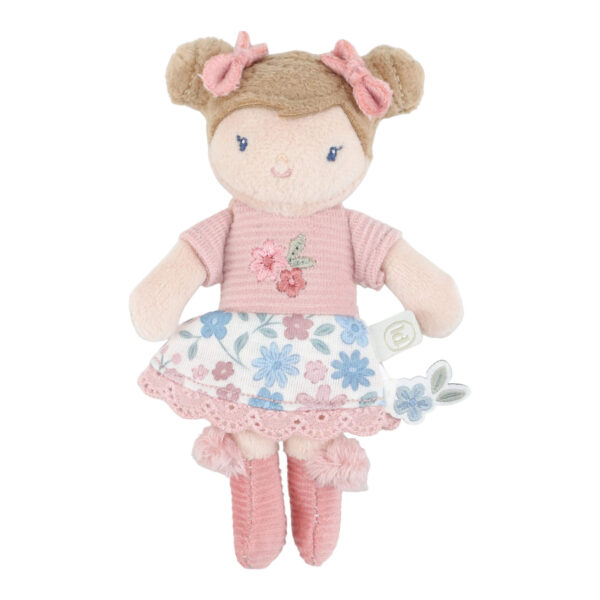 Kleine Kuschelpuppe Rosa 10 cm aus Stoff mit niedlichem Outfit, Stoffpuppe, Minipuppe für unterwegs