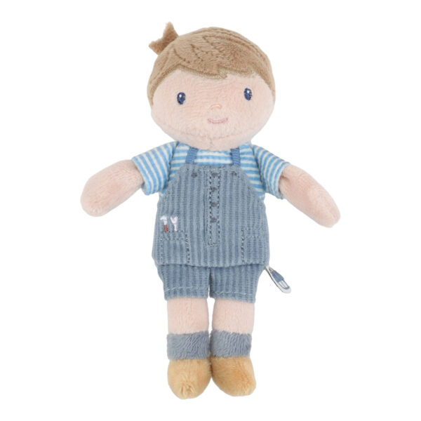 Kleine Kuschelpuppe Jim 10 cm aus Stoff mit niedlichem Outfit, Stoffpuppe, Minipuppe für unterwegs