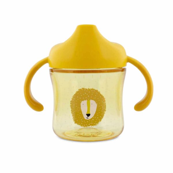 Trinklerntasse mit Griffen Löwe Trixie Baby: Transparenter Trinkbecher aus Tritan™ mit Griffen, auslaufsicher für Babys ab 4 Monaten, spülmaschinenfest und bruchfest.