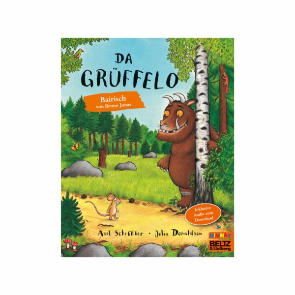 Bilderbuch „Da Grüffelo“ – Der Grüffelo im bairischen Dialekt, Minimax-Ausgabe mit farbigen Illustrationen von Axel Scheffler, geeignet zum Vorlesen für Kinder ab 4 Jahren.