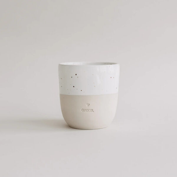 Tasse mit Prägeschrift Onkel, Becher aus Keramik, Handgemacht, Geschenk für Onkel, Kaffeebecher, Teebecher
