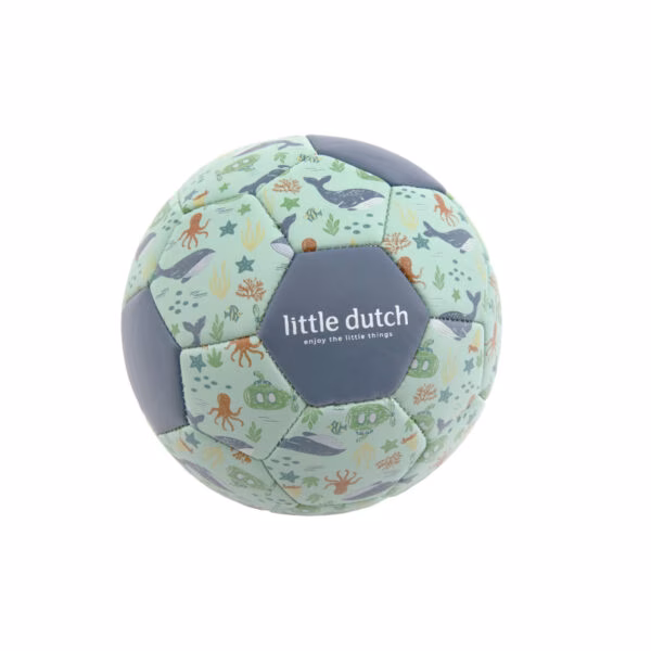 Little Dutch Mini-Ball Ocean World blau 16 cm mit Walen, Fischen und Meeresmotiven aus PVC, Spielball ab 3 Jahren für Garten und Strand.