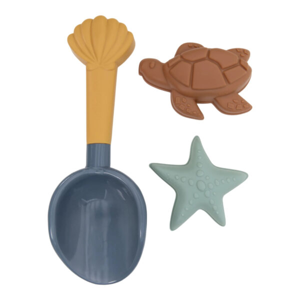 Little Dutch Strandset Schaufel und Sandformen Blau Ocean World mit Schildkröte und Segelboot, 3-teiliges Sandspielzeug für Kinder ab 18 Monaten.