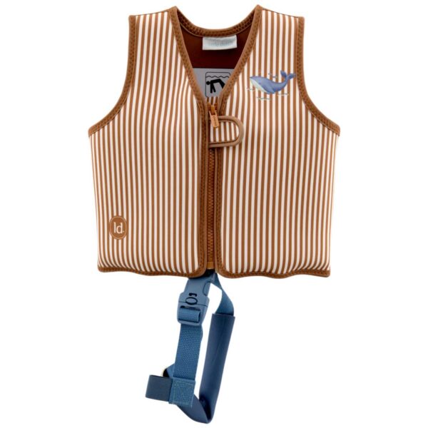 Little Dutch Schwimmweste Ocean World braun Neopren für 2-3 Jahre mit Wal-Print und Streifen, ärmellose Schwimmhilfe mit Reißverschluss.