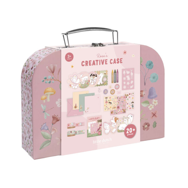 Zauberhafter rosa Bastelkoffer Little Dutch Fairy Garden mit Crayons, Schablonen, Feen- und Tier-Motiven für kreatives Kindermalen ab 3 Jahren. Bastelset Bastelbox Kreativbox