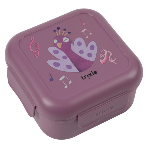 Snackdose mit Clips Ballerina Mrs. Peacock von Trixie, praktische Kinder Snackbox mit Clipverschluss und Pfau-Motiv für unterwegs Stofftiger