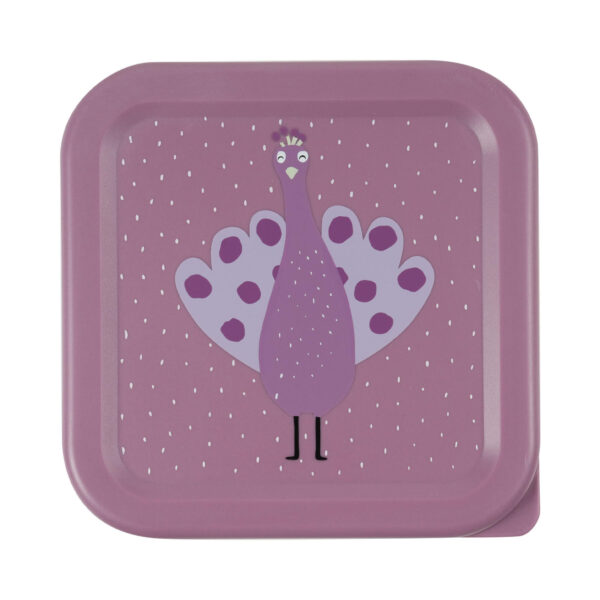 Snackbox 3er Set Mrs. Peacock von Trixie, praktische Aufbewahrungsdosen für Kinder mit Pfau-Motiv für Snacks, Kindergarten und unterwegs Stofftiger