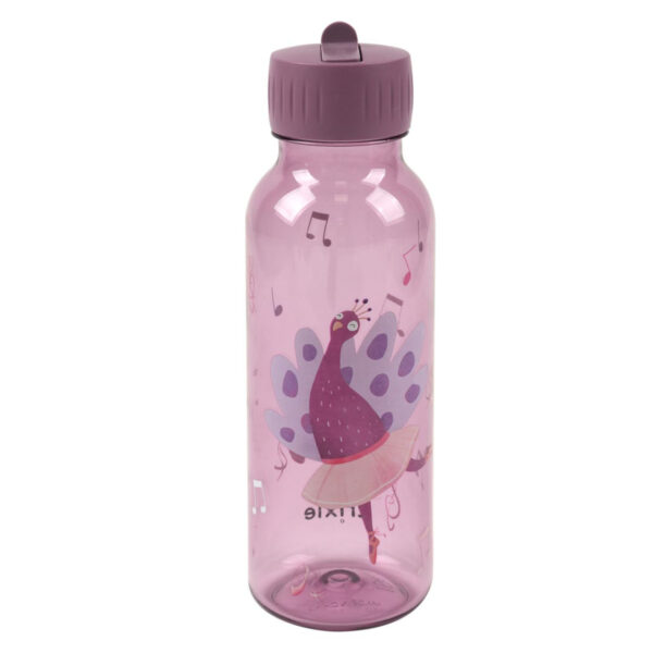 Trinkflasche 500 ml Tritan Ballerina Mrs. Peacock von Trixie, robuste und auslaufsichere Kindertrinkflasche mit Pfau-Motiv für Kindergarten und unterwegs Stofftiger