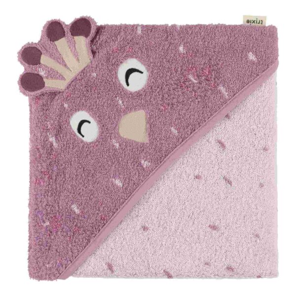 Kapuzenbadetuch 75x75 cm Mrs. Peacock für Babys, weiches Badetuch mit Kapuze für gemütliches Abtrocknen Trixie Stofftiger Handtuch