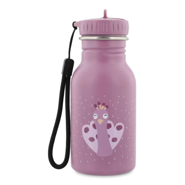 Trinkflasche 350 ml Mrs. Peacock von Trixie, auslaufsichere Kindertrinkflasche mit Pfau-Motiv für Kindergarten und unterwegs Stofftiger