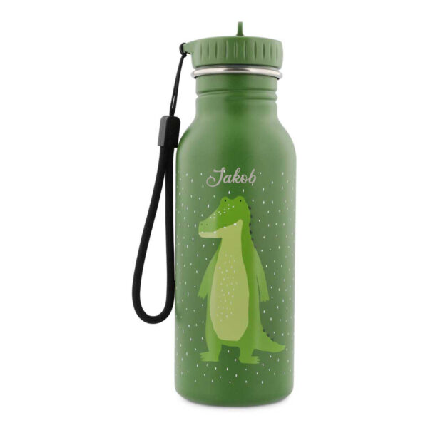 Trinkflasche 500 ml Mr. Alligator von Trixie, auslaufsichere Kindertrinkflasche mit Alligator-Motiv für Kindergarten und unterwegs Stofftiger