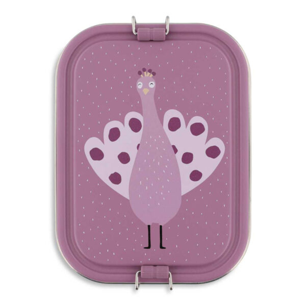 Große Brotdose Mrs. Peacock von Trixie, praktische Lunchbox für Kinder mit Pfau-Motiv für Kindergarten und Schule Stofftiger