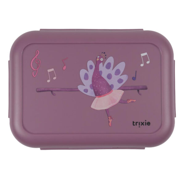 Brotdose mit Clips Ballerina Mrs. Pfau von Trixie, praktische Lunchbox für Kinder mit Clipverschluss und Pfau-Motiv für Kindergarten und Schule Stofftiger