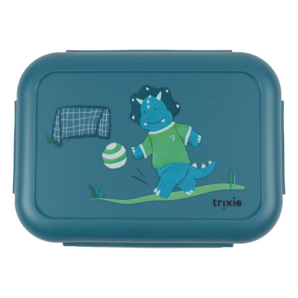 Brotdose mit Clips Ballplayer Mr. Triceratops von Trixie, praktische Lunchbox für Kinder mit Clipverschluss und Triceratops-Motiv für Kindergarten und Schule Stofftiger