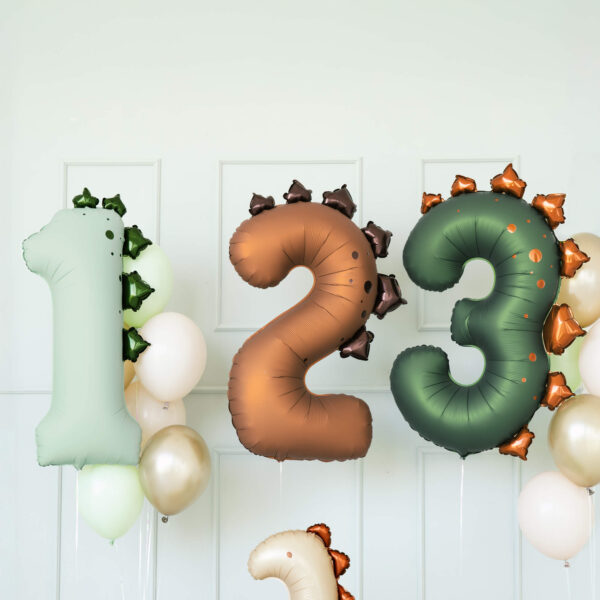Folienballon Ziffer Dino von PartyDeco in Pastellfarben für den ersten Geburtstag und Einhorn Kinderparty, Stofftiger