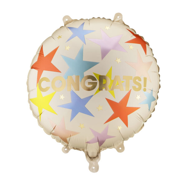 Bunter Folienballon mit Schriftzug von PartyDeco als dekorative Partydekoration für verschiedene Anlässe, Stofftiger, Congrats, Prüfung, Gratulation
