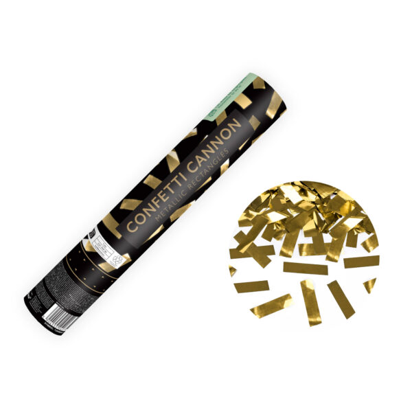 Goldene Konfettikanone von PartyDeco mit goldenem Konfettiregen für Hochzeit, Geburtstag und festliche Partydekoration