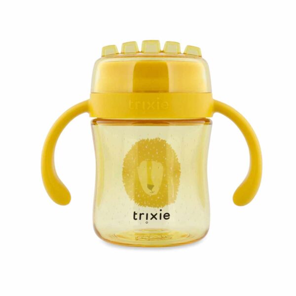 Trixie Baby 360 Grad Trinkbecher Löwe, gelber Becher mit Deckel und zwei Griffen