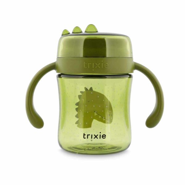 Trixie Baby 360 Grad Trinkbecher Dino, grüner Becher mit Zacken am Deckel und Griffen