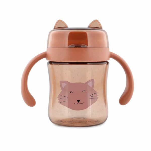 Trixie Baby 360 Grad Trinkbecher Katze, altrosa Becher mit Ohren am Deckel und Griffen
