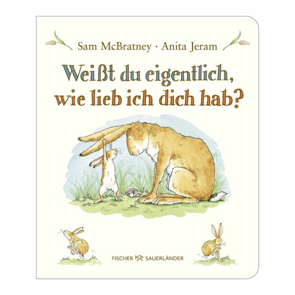 Baby-Album „Weißt du eigentlich, wie lieb ich dich hab?" von Sam McBratney, Fischer Sauerländer – Erinnerungsalbum mit Hasen-Illustration.