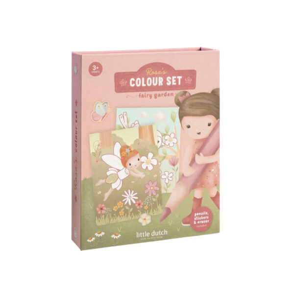 Little Dutch Malset Rosa Fairy Garden, Stofftiger, Kindermalbuch mit Buntstiften und Sticker, Ausmalbuch