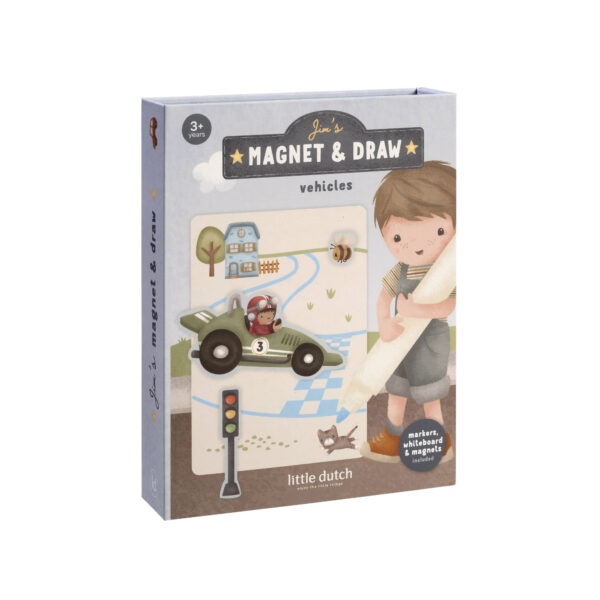Little Dutch Magnet Bastelset Jim und Fahrzeuge, Stofftiger, Kreativset, Magnetfiguren