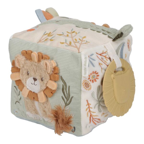 Little Dutch Aktivitätenwürfel Safari Friends mit mehreren Spielseiten, Motorik-Elementen und liebevollem Safari-Design für Babys.