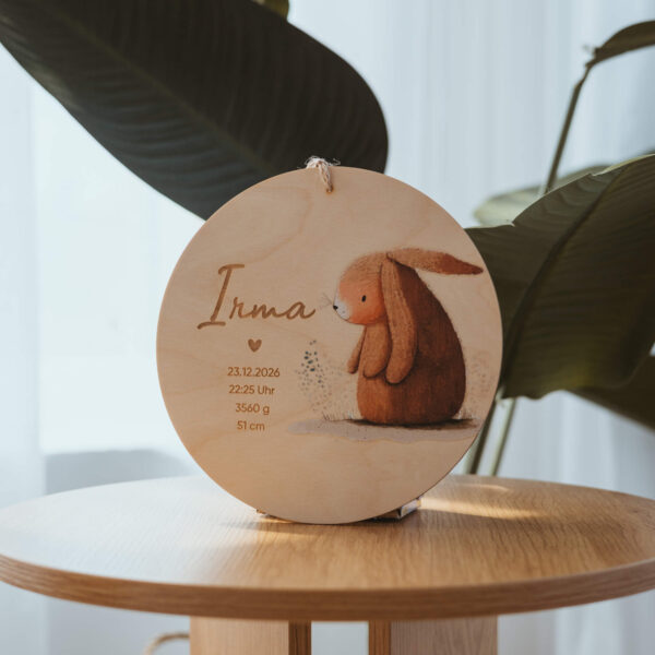 Stofftiger Holzschild mit Name und Geburtsdaten mit bunten Motiven wählbar als Dekoration oder Geschenk zu Geburt oder Taufe