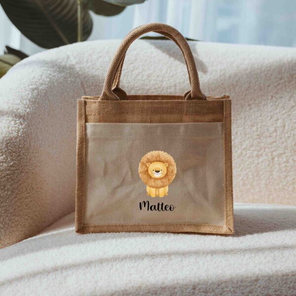 Jute Tasche mit Motiv aus 100% Naturjute, robuste umweltfreundliche Einkaufstasche mit individuellem Aufdruck, ideal für Alltag, Einkauf und Geschenke. Stofftiger