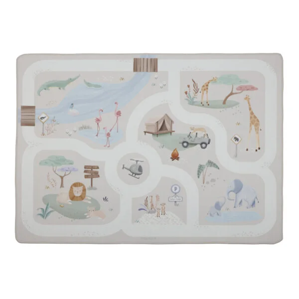 Stofftiger Little Dutch Auto-Spielteppich Safari Friends mit bunten Motiven für jedes Kinderzimmer