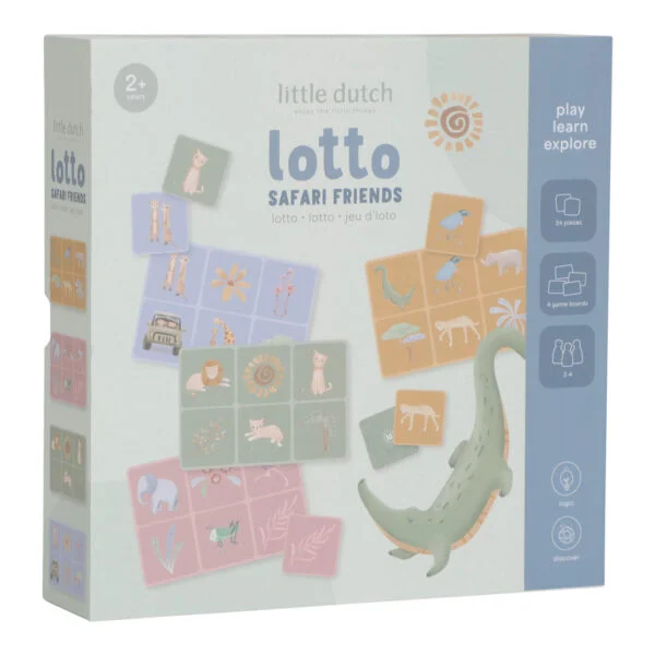 Stofftiger Little Dutch Lotto Spiel Safari Friends mit bunten Motiven aus Karton als Geschenk zum Geburtstag einfache Handhabung