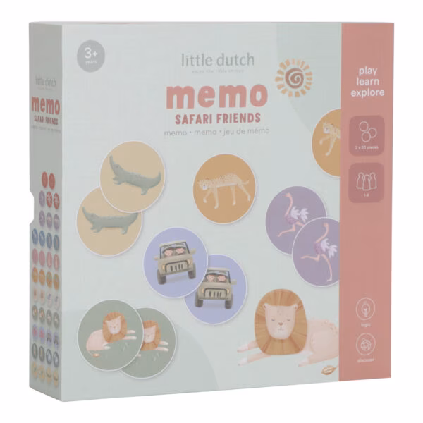 Stofftiger Little Dutch Memory Spiel Safari Friends mit bunten Motiven einfache Handhabung als Geschenk zum Geburtstag
