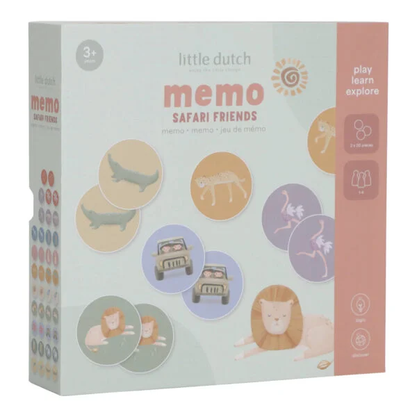 Stofftiger Little Dutch Memory Spiel Safari Friends mit bunten Motiven einfache Handhabung als Geschenk zum Geburtstag