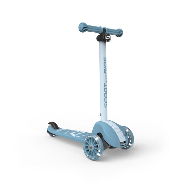 Stofftiger Scoot and Ride Highwaykick 3S Kinderroller mit LED-Rädern, höhenverstellbarer Lenkstange und 2-fach-Lenkung für Kinder ab 3 Jahren, in trendigem Bicolor-Design.