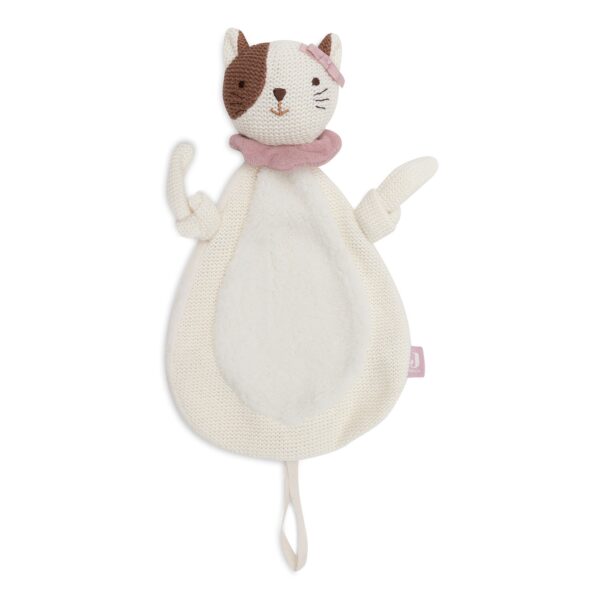 Schmusetuch Katze Jill von Jollein in Creme mit Katzenkopf, rosa Halstuch und weichem Plüschbauch, Stofftiger