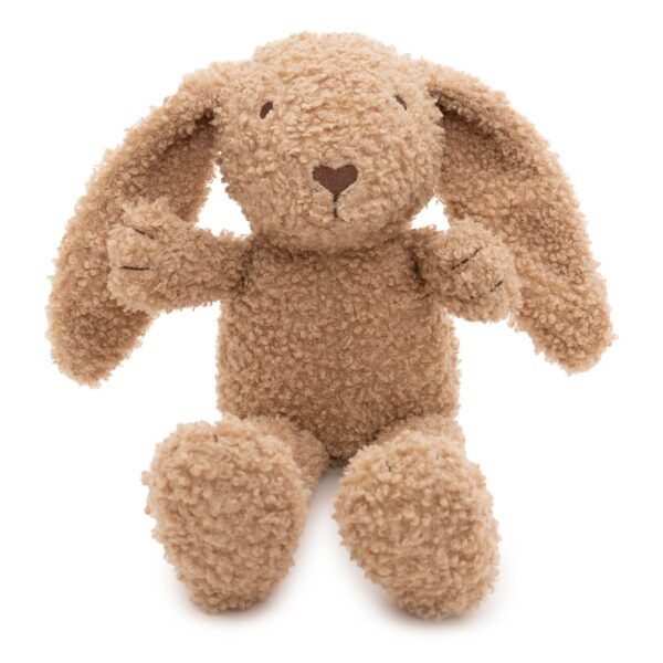 Kuscheltier Hase Riverside von Jollein in Beige aus Teddystoff, sitzend in der Vorderansicht mit langen Ohren, Stofftiger